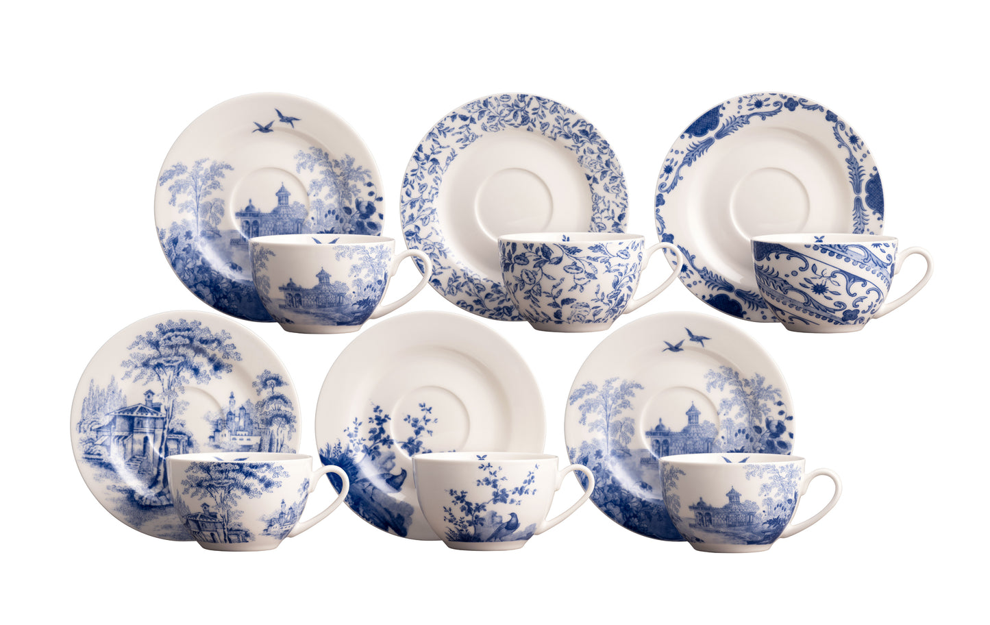 Aynsley Archive Blue Teacups & Saucers Set of 6