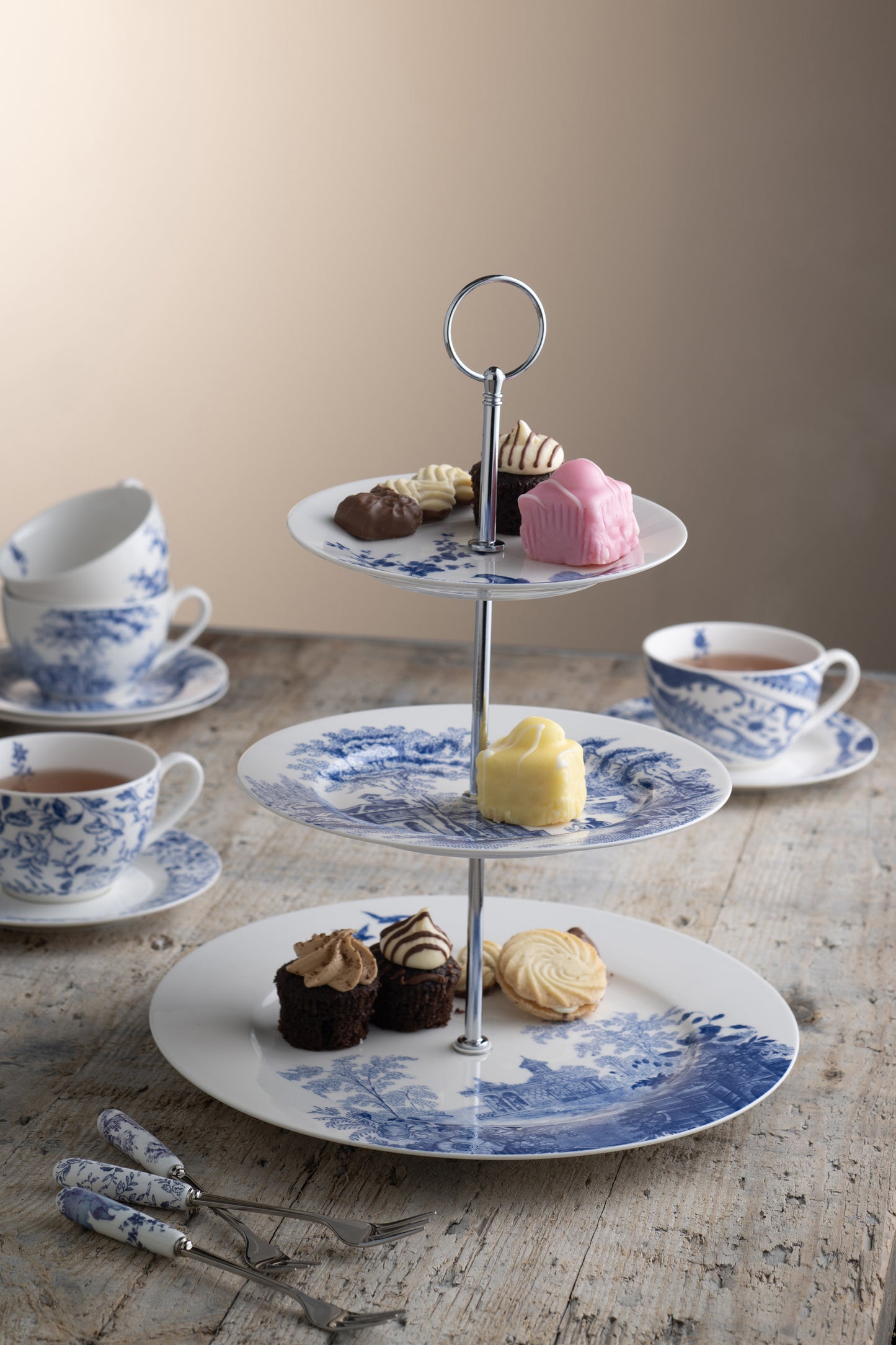Aynsley Archive Blue 3 Tier Cake Stand