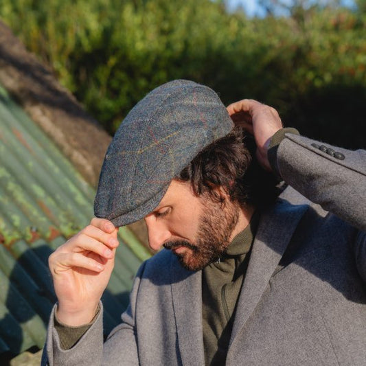 Driving Cap Sea Green Blue Windowpane S/56/6⅞