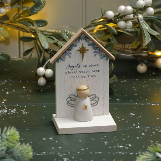 WITH LOVE AT CHRISTMAS ANGELS UP ABOVE WOOD BLOCK WITH RESIN ANGEL
