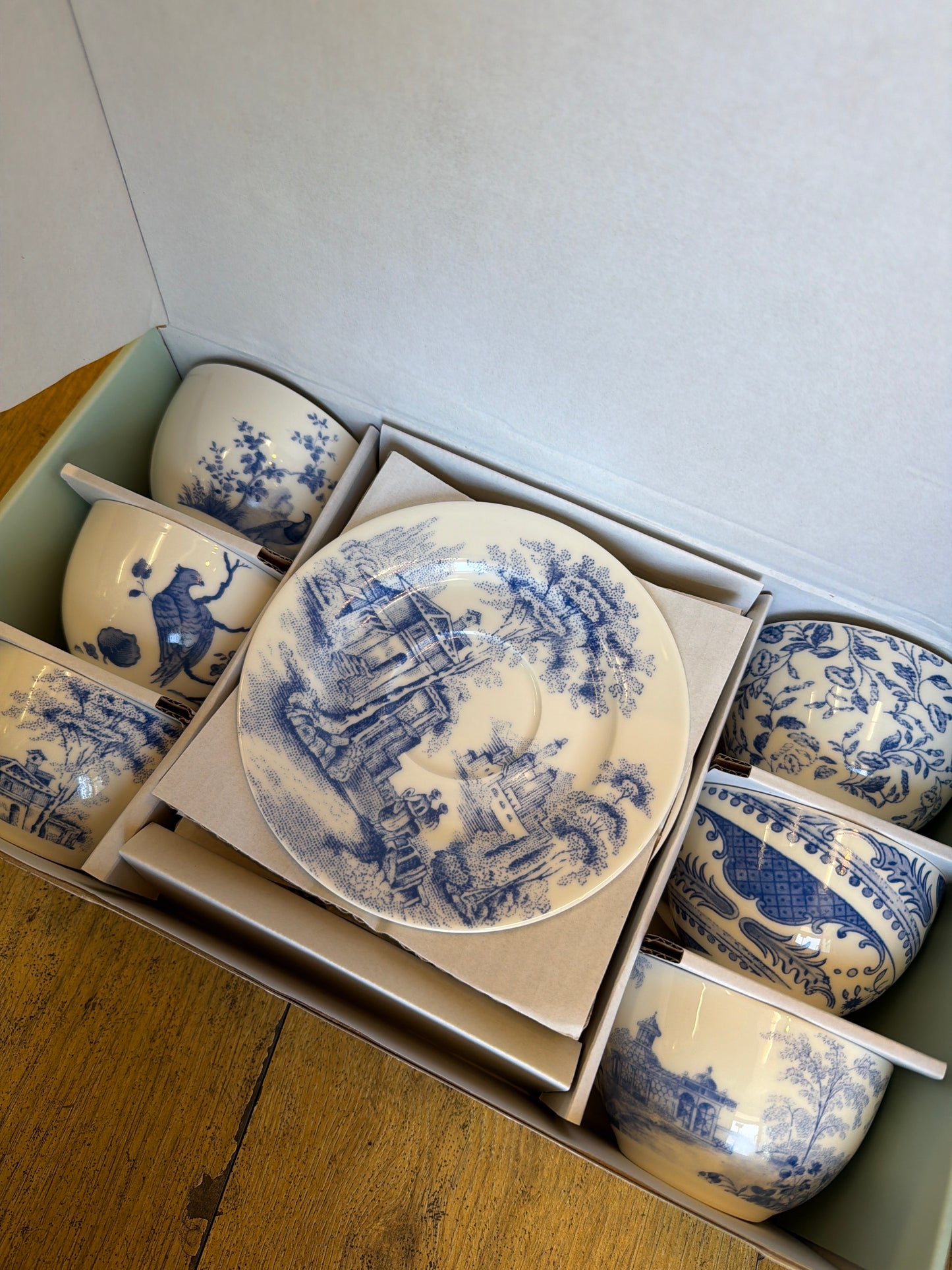 Aynsley Archive Blue Teacups & Saucers Set of 6