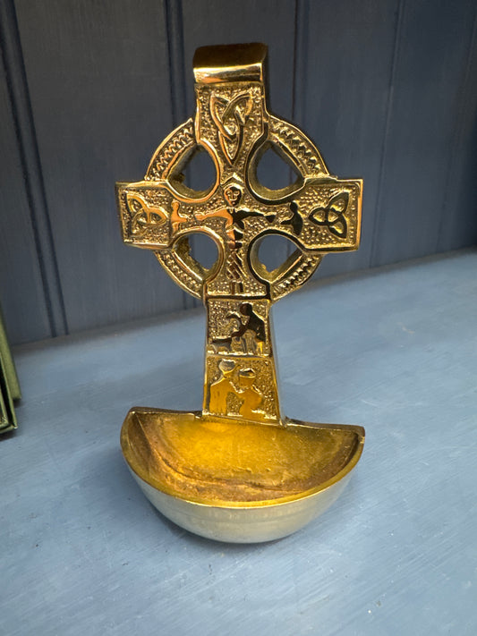 Brass Water font Celtic Cross