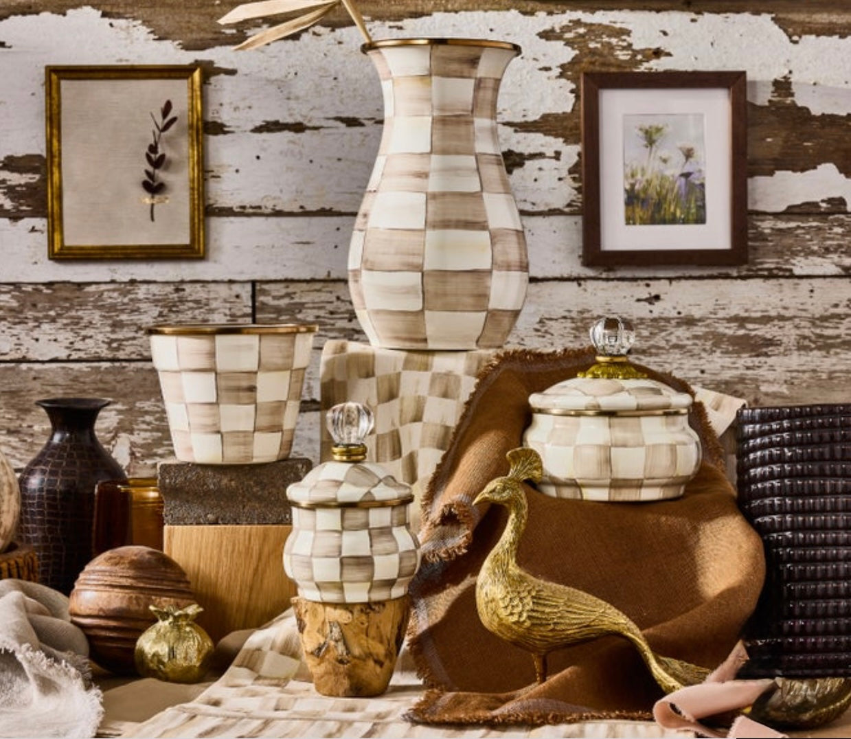 Mocha Check Tall Vase