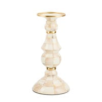 Mocha Check Large Pillar candlestick