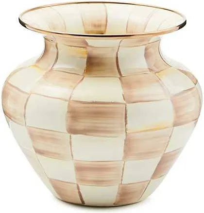 Mocha Check Large Enamel Vase
