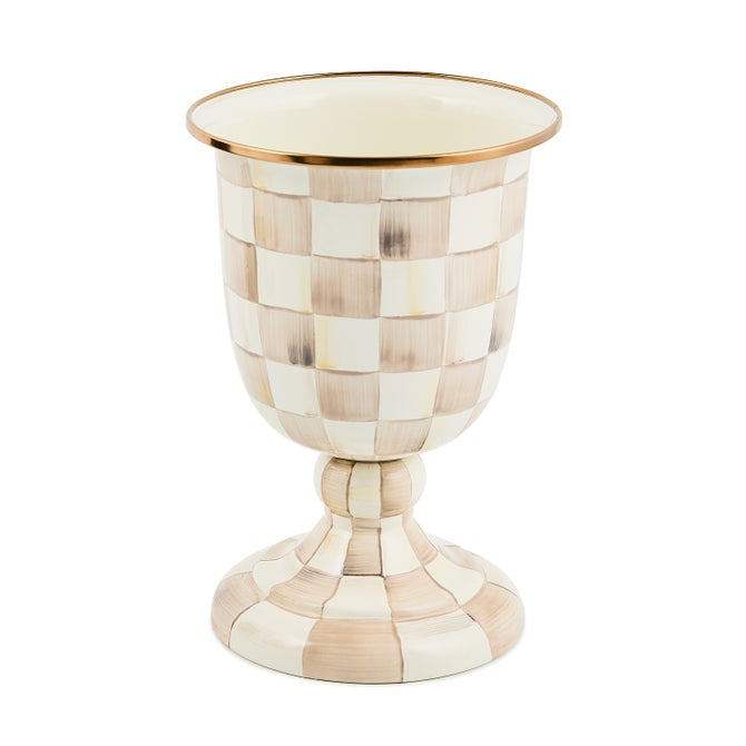 Mocha Check Large Pedestal Vase