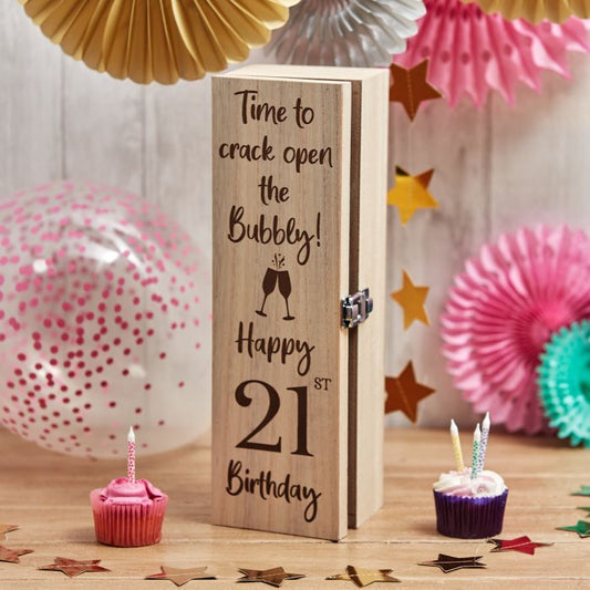 21st Birthday Bottle Holder Box Natural Wood