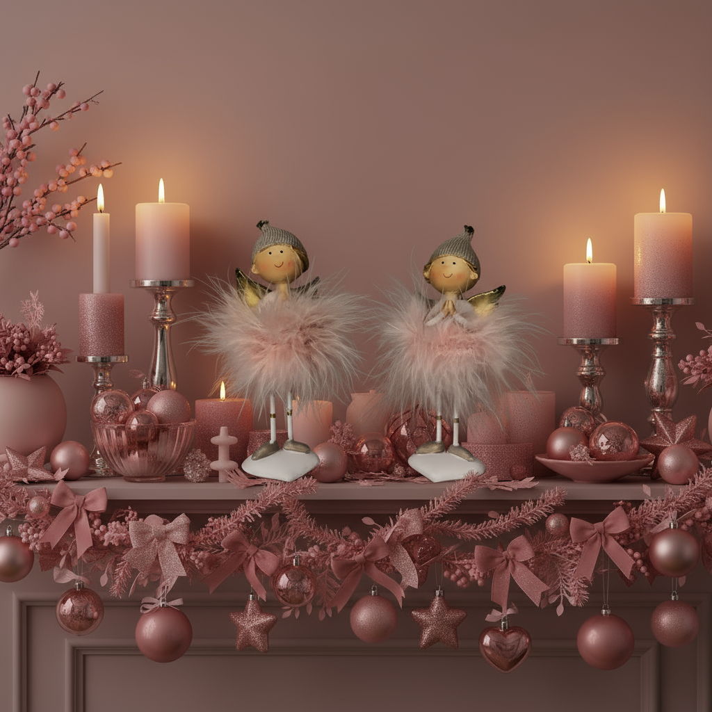 Standing Angel w/gold coloured wing and cream feather Skirt 14cm