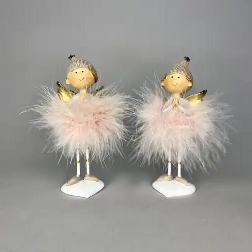 Standing Angel w/gold coloured wing and cream feather Skirt 14cm