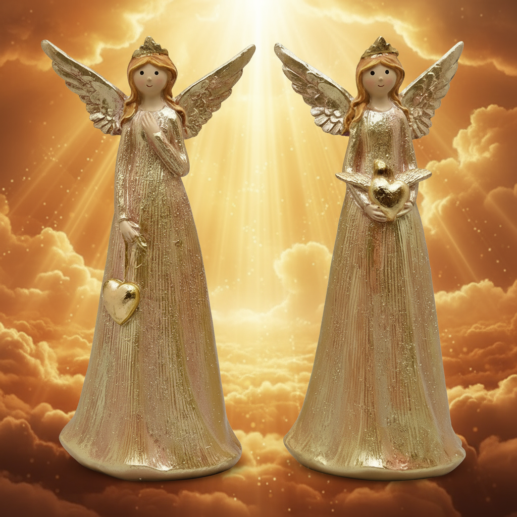 Standing Angel w/copper tones holding heart 2ass 11.5cm