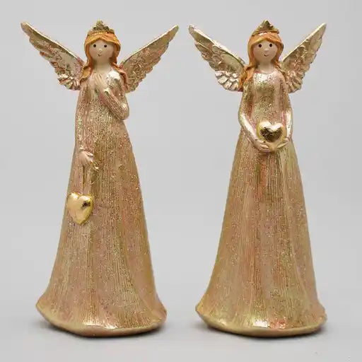 Standing Angel w/copper tones holding heart 2ass 11.5cm