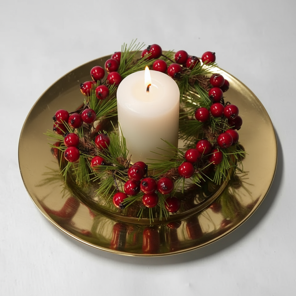 Candle ring, red berries & pine 8.5cm