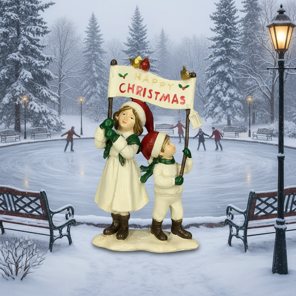 Children holding Merry Christmas sign 13cm