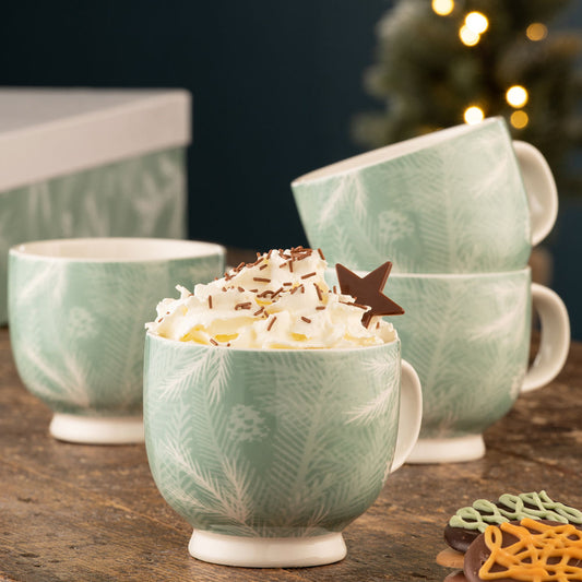 Belleek Living Winter Spruce Footed Mugs x4