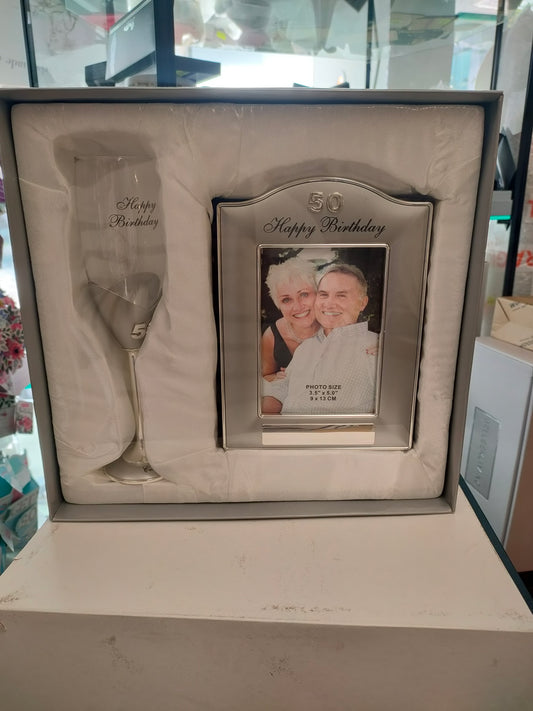 50th Birthday Frame and Flute  Set
