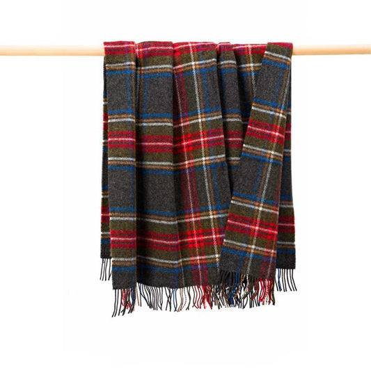 Large Irish Picnic Blanket Grey Red Stewart Plaid