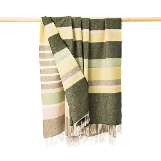 Merino Lambswool Blanket Green Stripe