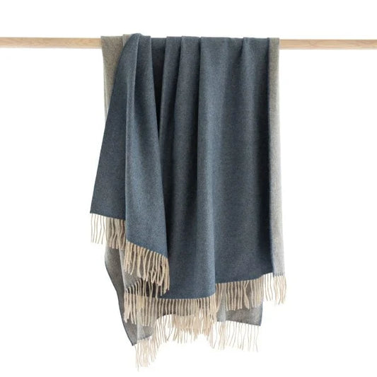 Wool Angora Throw Blue Beige Blue Beige