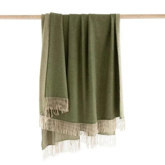 Wool Angora Throw Green Beige Green Beige