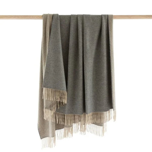 Wool Angora Throw Gey Beige Grey Beige