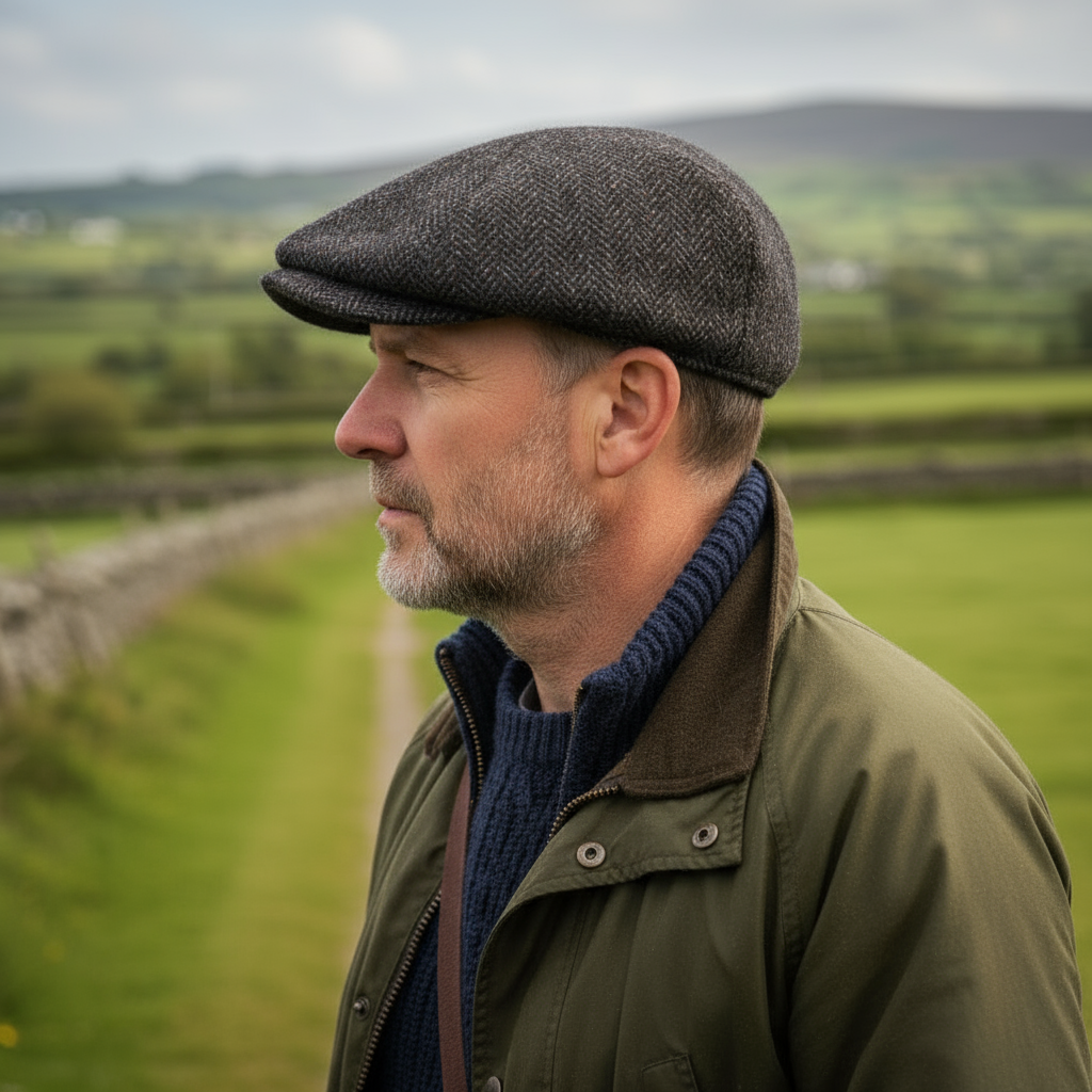 Flat Cap - Irish Tweed Cap Donegal Charcoal Black XL/62/7⅝