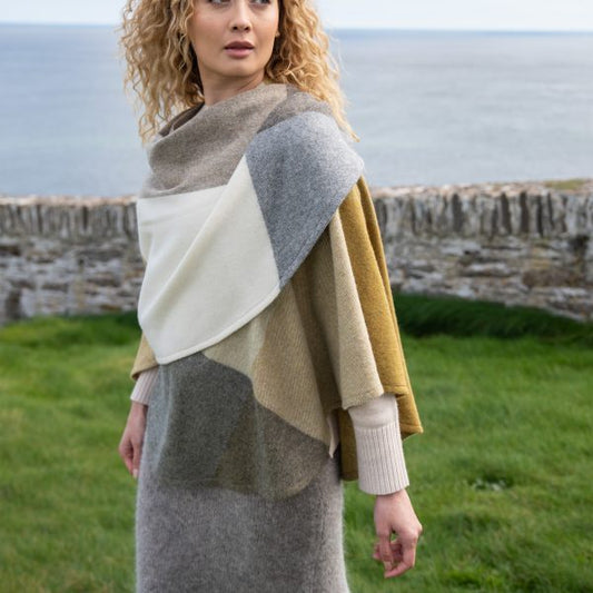 Lambswool Cape Mustard White Cream Grey Block