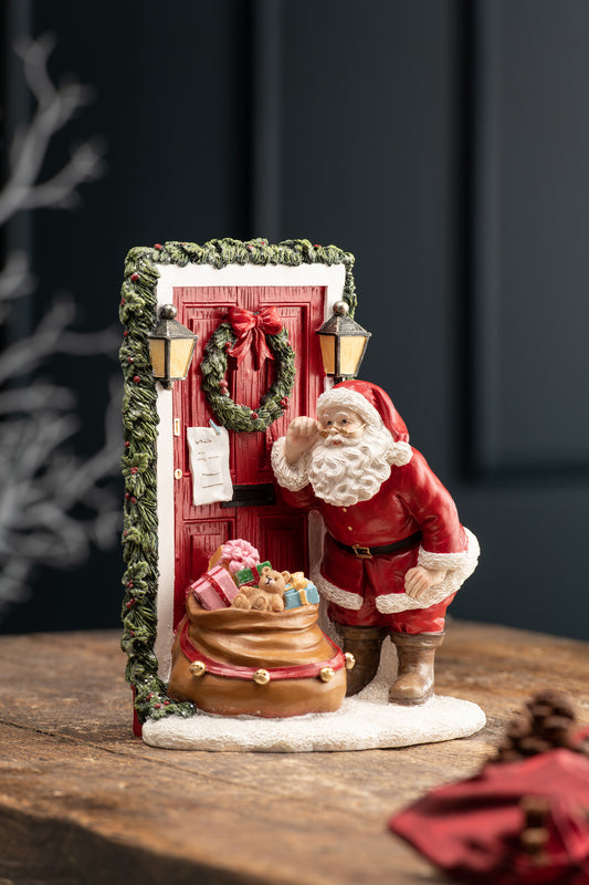 Santa at the Front Door Figurine