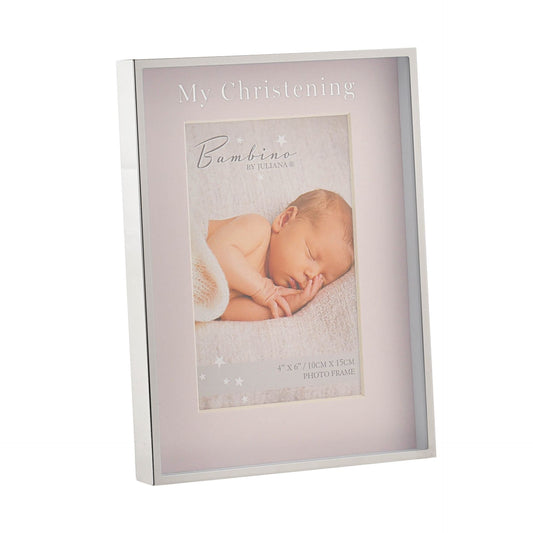 Silver Photo Frame "Christening Day" Pink 4" x 6"