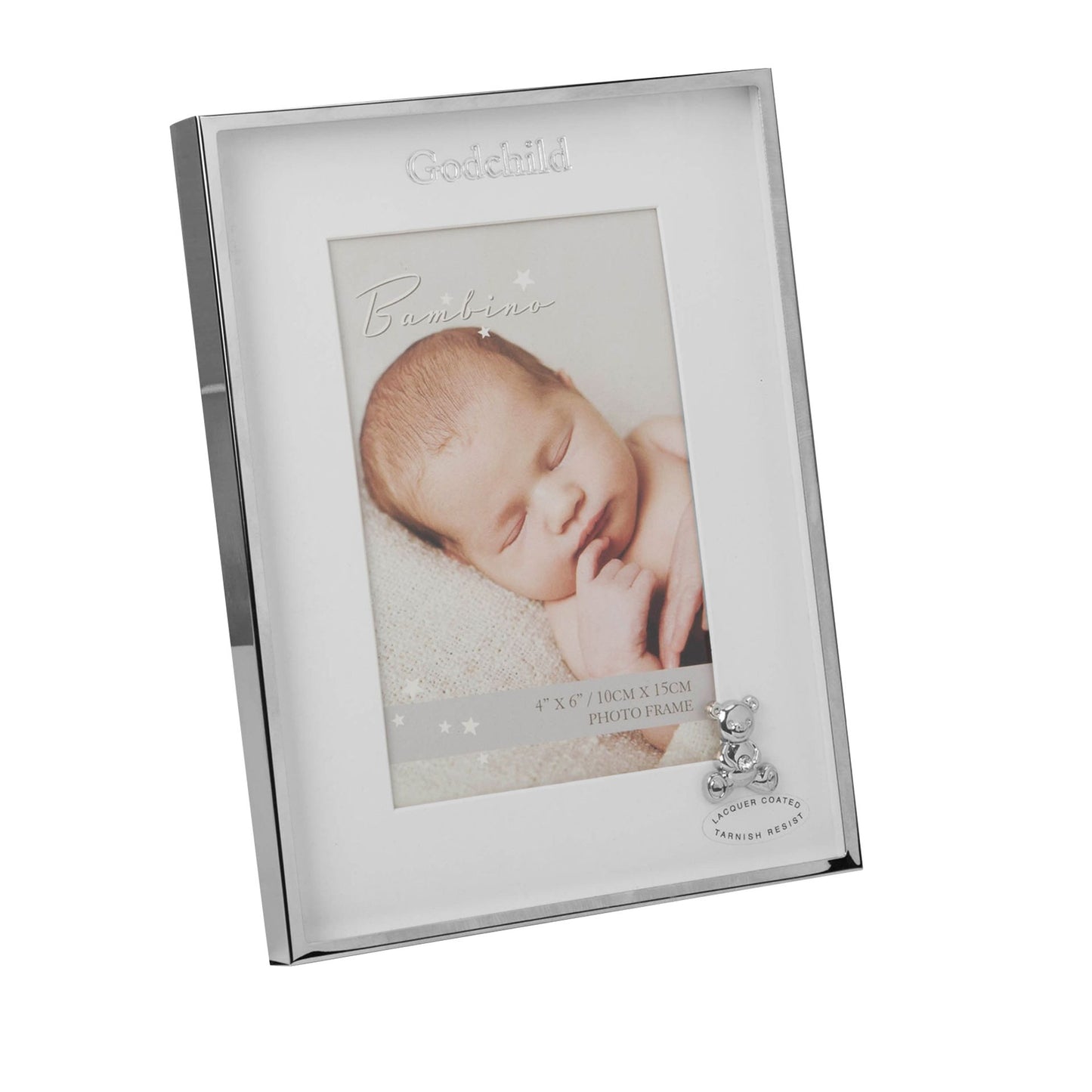 4" x 6" - Bambino Silver Effect Frame with Teddy -Godchild