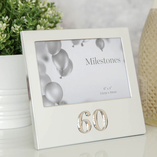 Milestones Aluminium 60th Photo Frame with 3D Number 6" x 4"