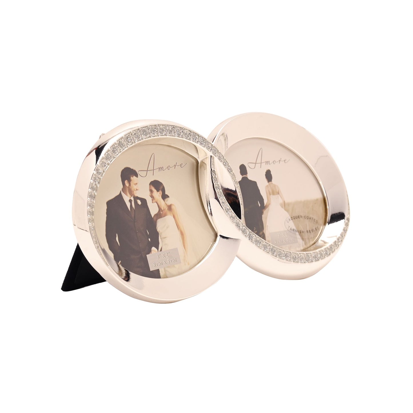 Amore Silverplated Frame with Crystal Double-Rings 3" x 2"