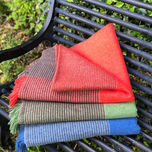 Merino Lambswool Blanket Orange & Grey Glencheck