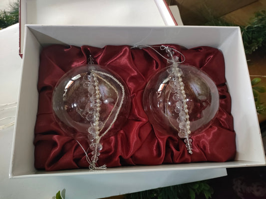 Avoca Blue Christmas 14cm Round Bauble Pair Jewel & Pearl