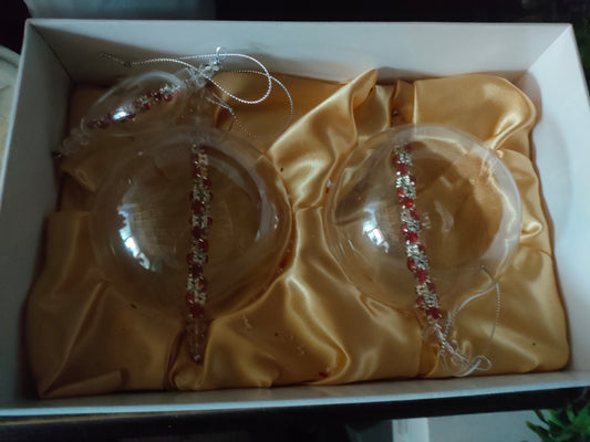 Avoca Blue Christmas Round Bauble Pair Red Jewel
