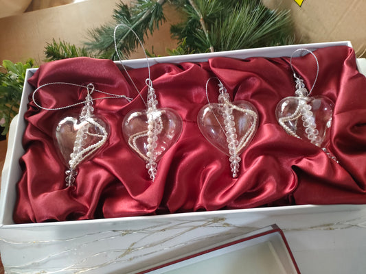 Avoca Blue 10cm Heart Tree Hanger x 4 Jewel & Pearl