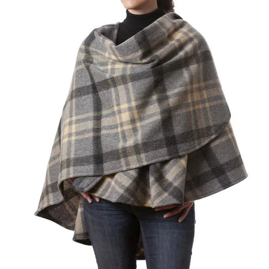 Sue Capes - No Fringes Grey Beige Check