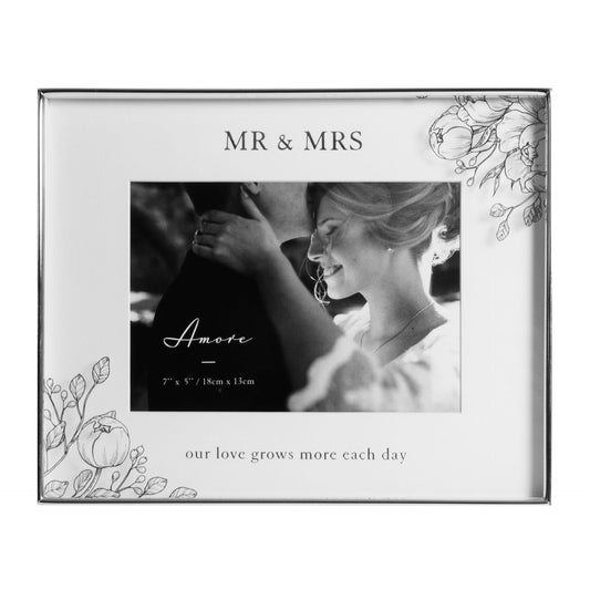 7" x 5" - AMORE BY JULIANA® Silver Floral Frame - Mr & Mrs