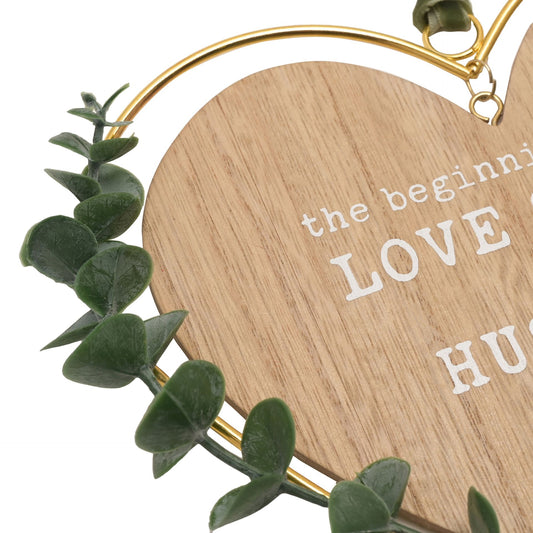 Love Story Heart Plaque - Husband & Wife with Leaves