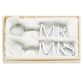 Amore Silver Plated Keyring Set - Mr & Mrs
