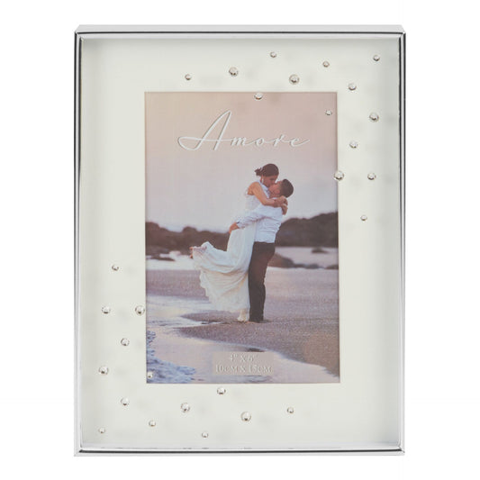4" x 6" - AMORE BY JULIANA® Silver Plated Frame with Crystal