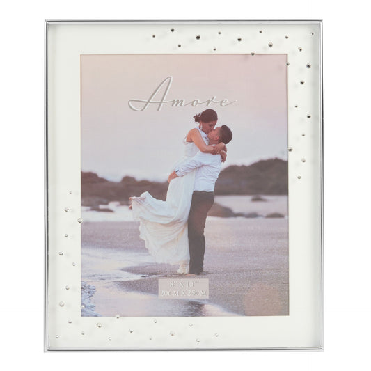 Amore Silverplated Box Frame with Crystals 8"x10"