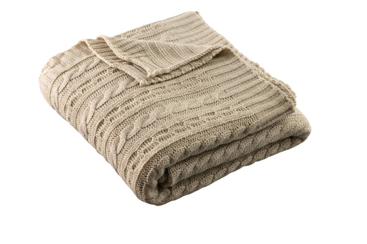ARAN KNIT THROW WARM GREY