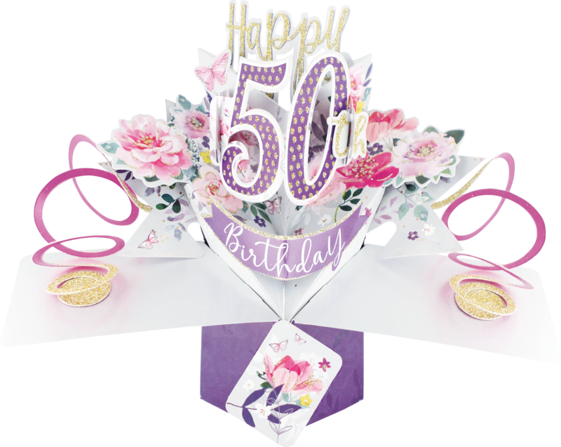 50th Birthday Pop up Card Purple