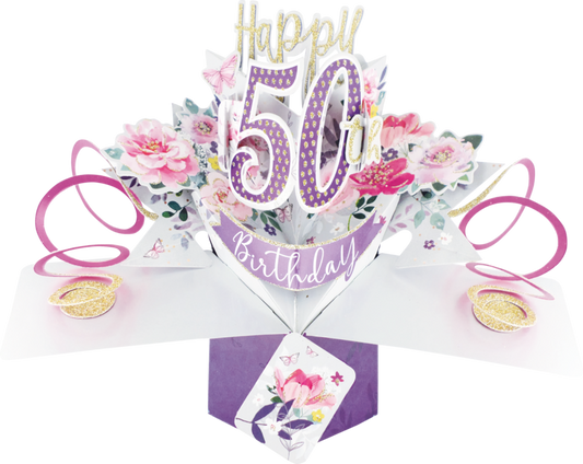 50th Birthday Pop up Card Purple