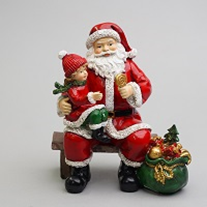 Santa on Bench with Child & Sack of Presents 16.5cm