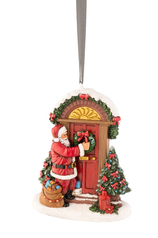 Santa Placing Wreath Hanging Ornament